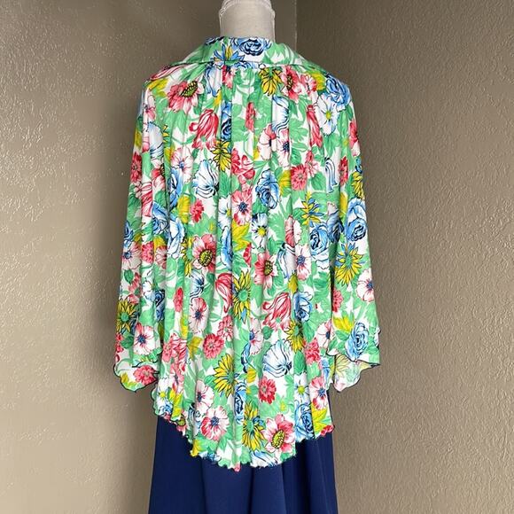 Vintage 60s Peggy Lou Large Print Floral Flutter Sleeve Blouse Top - Picture 7 of 14